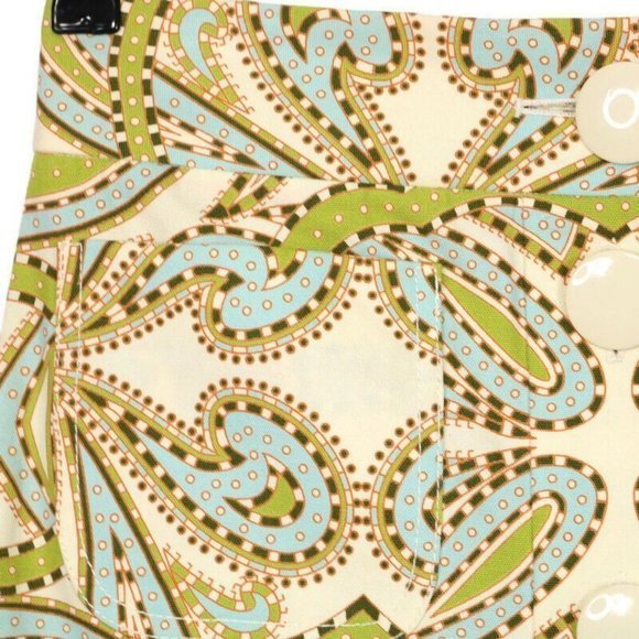 J. Crew Skirt Ivory‎ Green Blue Paisley Pockets 2 - Picture 5 of 12